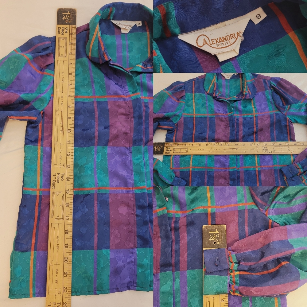 **Vintage Blue and Purple Plaid Button Down Blouse** - Picture 14 of 15